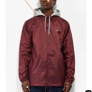 Vans Men's Burgundy FleeceWindbreaker with Gray Hood